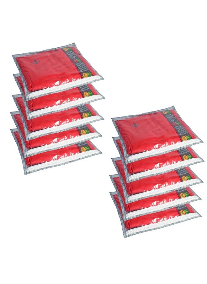 HomeStrap Homestrap Set of 10 Printed Single Saree Cover/Clothes Storage Bags/Wardrobe Organiser with Transparent Top (Grey, Non-Woven)  - Image 1