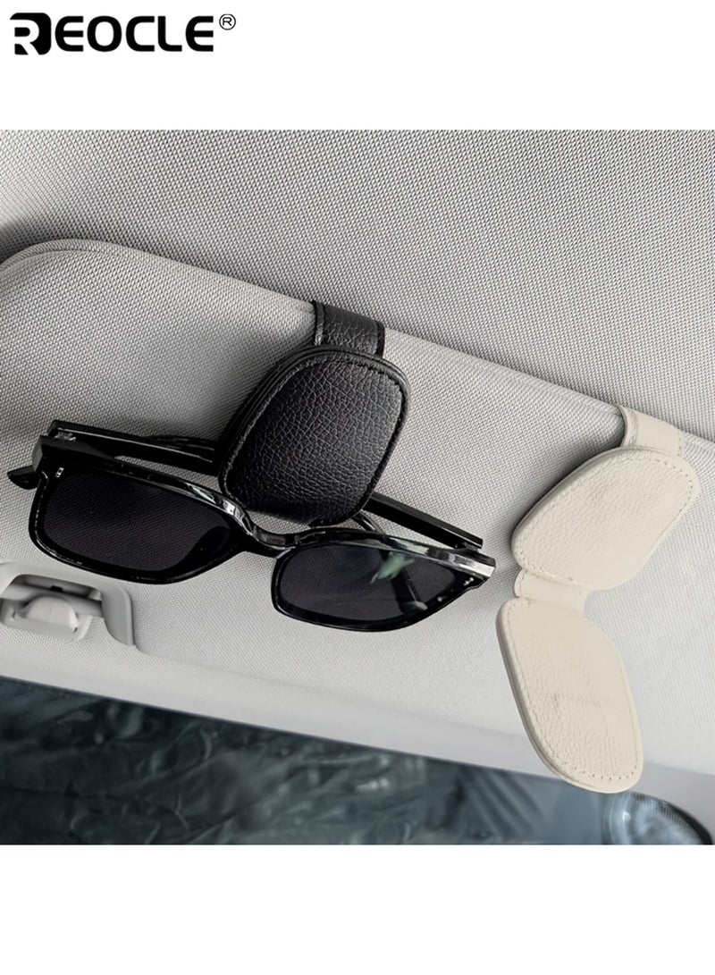 REOCLE 2pcs Universal Car Sun Visor Glasses Clip Auto Eyeglasses Holder Vehicle Interior Accessories Eyewear Storage Bracket PU Leather Material Universal Fit - Image 4