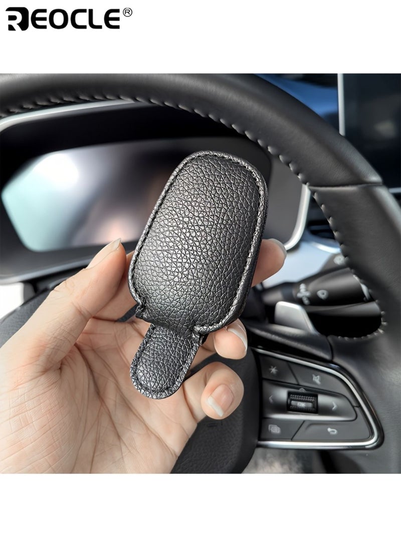 REOCLE 2pcs Universal Car Sun Visor Glasses Clip Auto Eyeglasses Holder Vehicle Interior Accessories Eyewear Storage Bracket PU Leather Material Universal Fit - Image 3