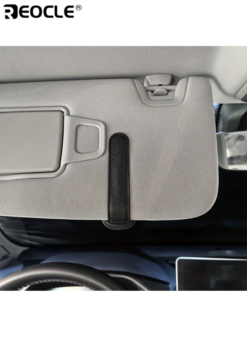 REOCLE 2pcs Universal Car Sun Visor Glasses Clip Auto Eyeglasses Holder Vehicle Interior Accessories Eyewear Storage Bracket PU Leather Material Universal Fit - Image 2