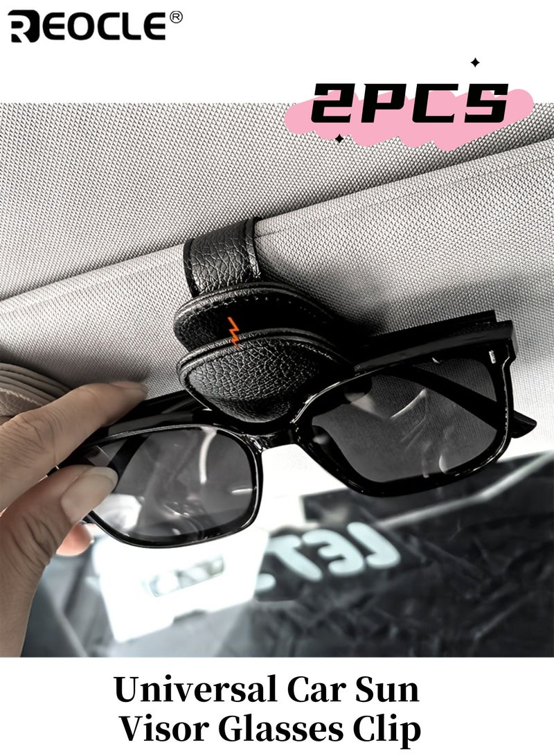 REOCLE 2pcs Universal Car Sun Visor Glasses Clip Auto Eyeglasses Holder Vehicle Interior Accessories Eyewear Storage Bracket PU Leather Material Universal Fit - Image 1