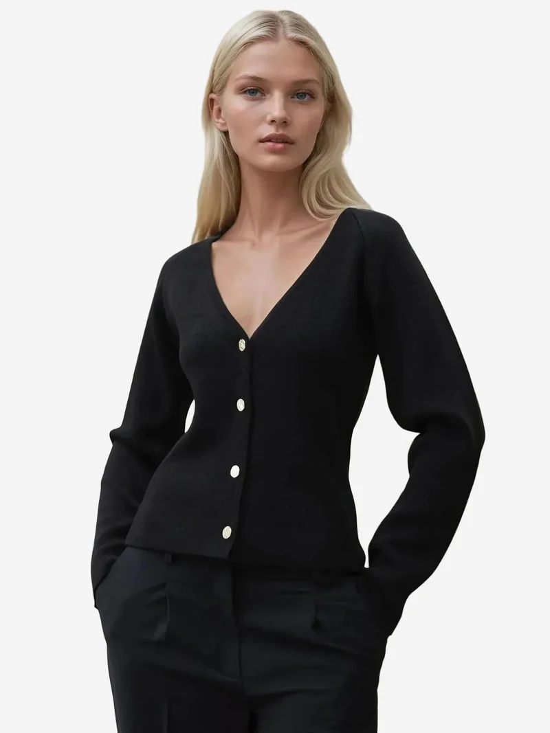 Fitted V-neck Button Cardigan