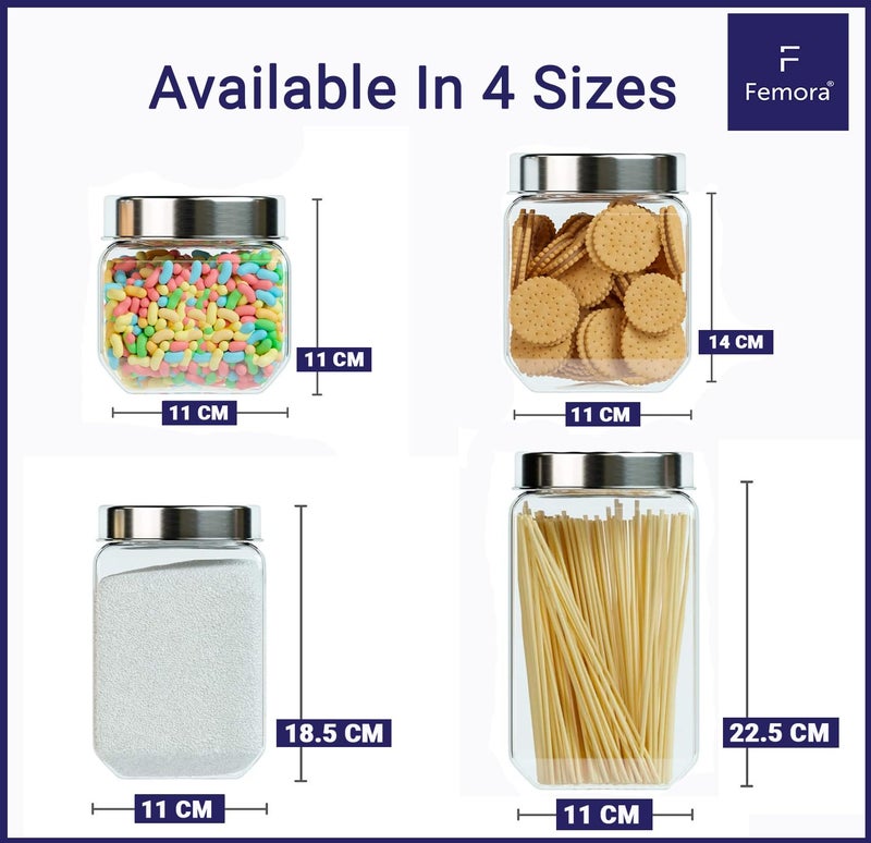 Femora Transperent Glass Jars for Kitchen| Kitchen Storage Jars| Glass Jars| 1 Year Warranty| Airtight| Jars for Snacks, Fry Food, Masala, Spice, Pickles, Cookies| 1150ml| Set of 1 - Image 3