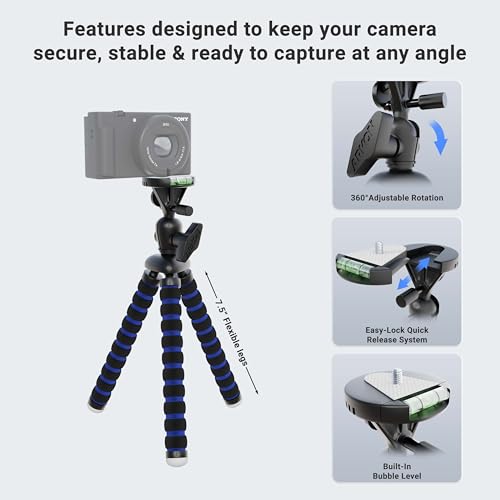 Arkon 11 inch Camera Tripod Mount for Canon Sony Nikon Samsung Cameras, Black/Blue - Image 2