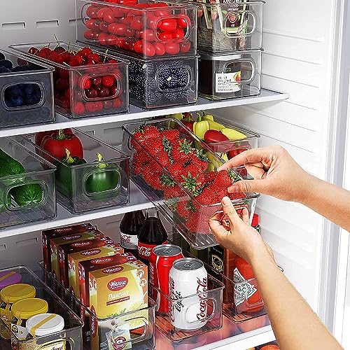 Snazzy Plastic 6 Pack Clear Refrigerator Organizer Bins with Handles, Stackable Food Storage Bins for Pantry, Fridge, Cabinet, Countertops, Kitchen Storage Organizer , 25.4 x 10.2 x 7.6 Centimeters - Image 2