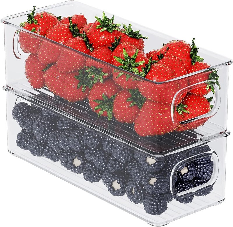 Snazzy Plastic 6 Pack Clear Refrigerator Organizer Bins with Handles, Stackable Food Storage Bins for Pantry, Fridge, Cabinet, Countertops, Kitchen Storage Organizer , 25.4 x 10.2 x 7.6 Centimeters - Image 4