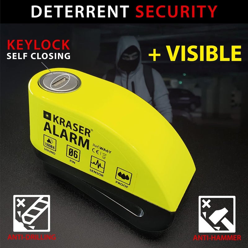 KRASER WA6Y Anti-Theft Disc Lock for Motorcycle with Alarm 110dB, Reinforced Waterproof, Security Lock, Cable Accessory Bag, Universal Wheel Brake Block for Motorcycle, Scooter, Bicycle, Electric Long use oriented quality - Image 3