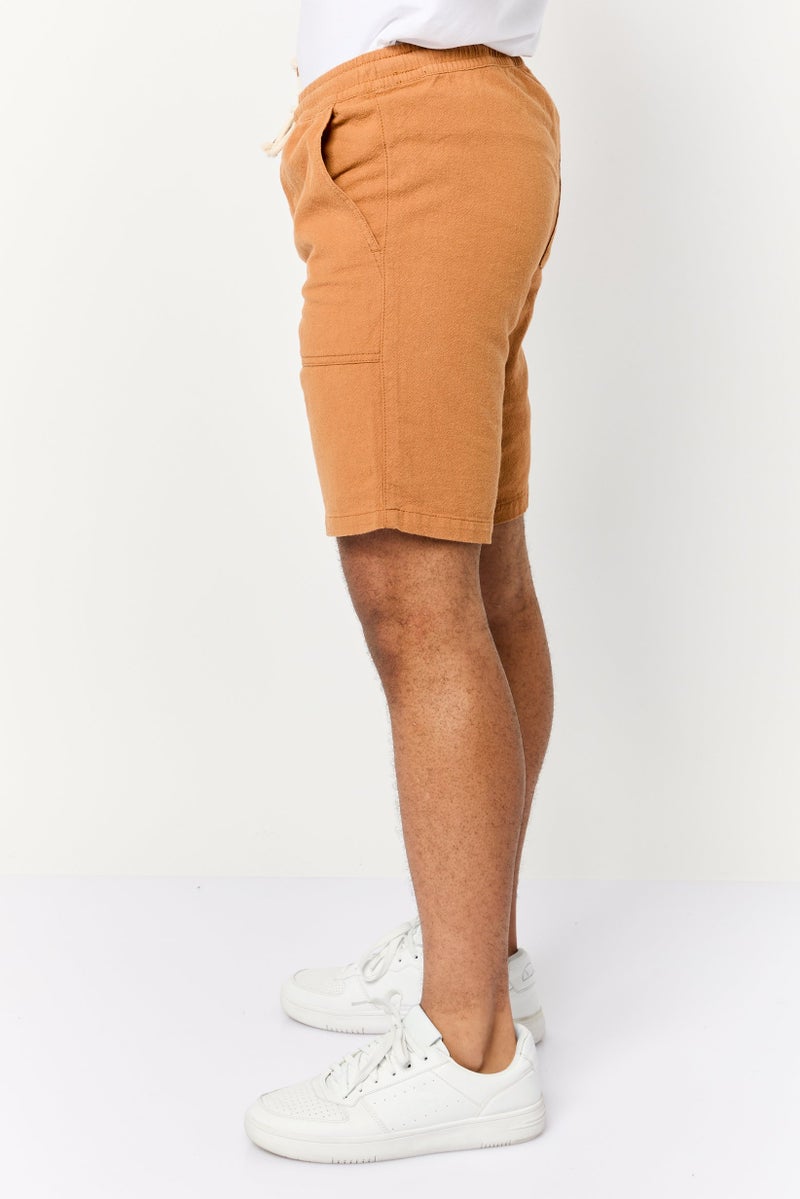 Celio Men Drawstring Textured Basic Shorts, Rust - Image 4