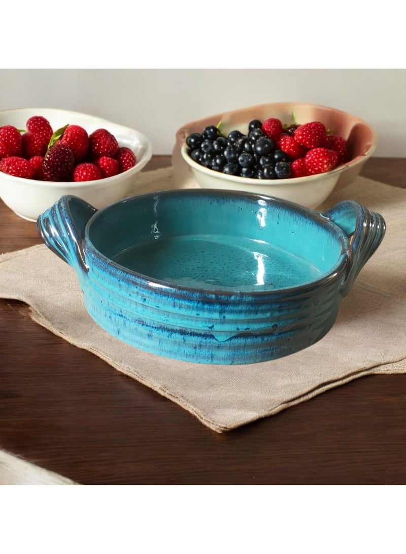 A casserole with a handle made of pottery and porcelain that can withstand direct and indirect heat, flame or in the oven. - Image 3