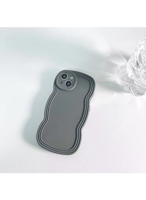 Ins Niche Wind Wave Edge IPhone16/15Pro Max Apple 14/13 Mobile Phone Case Soft Case-Color:KD Oil Injection Wavy Edge Gray-Applicable Model:16pro Max (without Packaging)