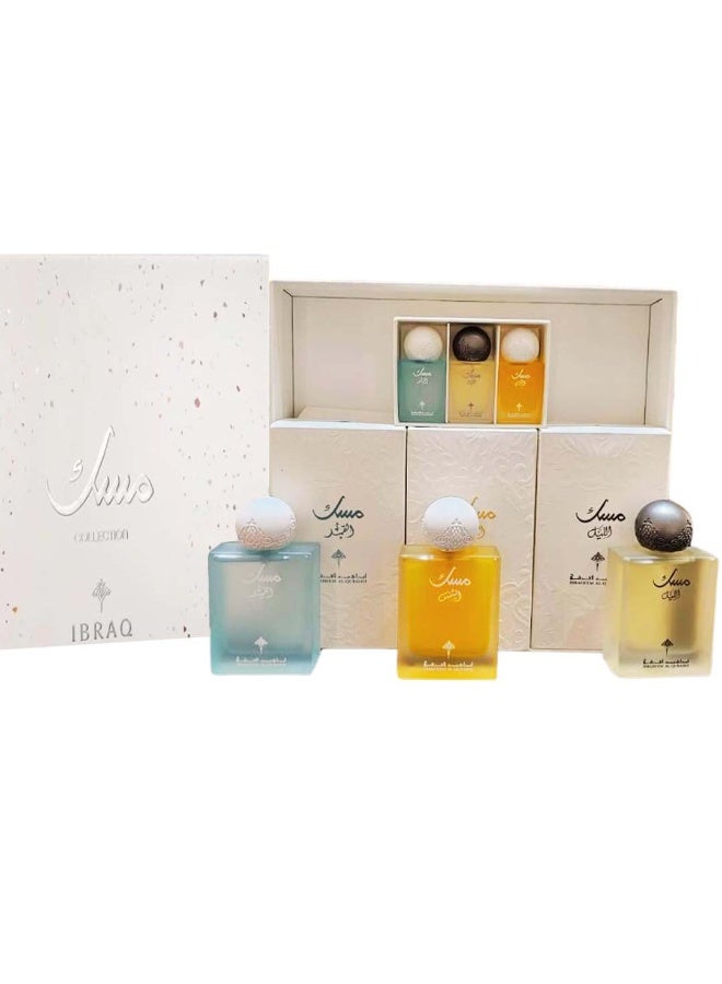 IBRAQ Musk Al Layl, Musk Al Shams, Musk Al Qamar, Musk Al Fajr 3 Piece Set with 3 Musk Samples in One Bottle - Image 4