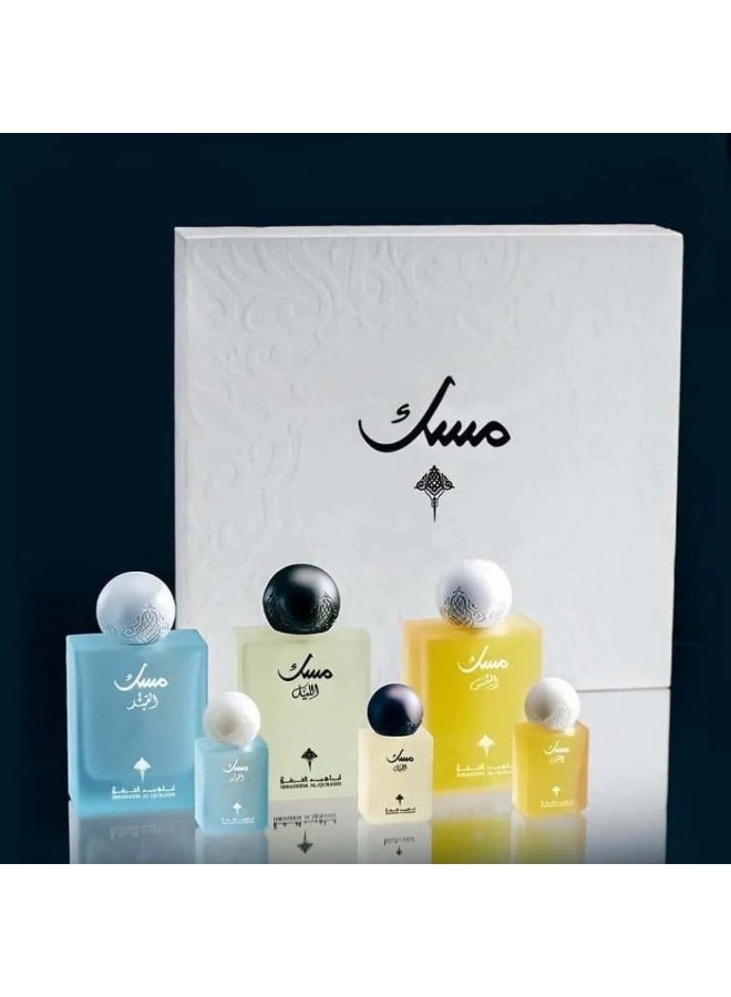 IBRAQ Musk Al Layl, Musk Al Shams, Musk Al Qamar, Musk Al Fajr 3 Piece Set with 3 Musk Samples in One Bottle - Image 1