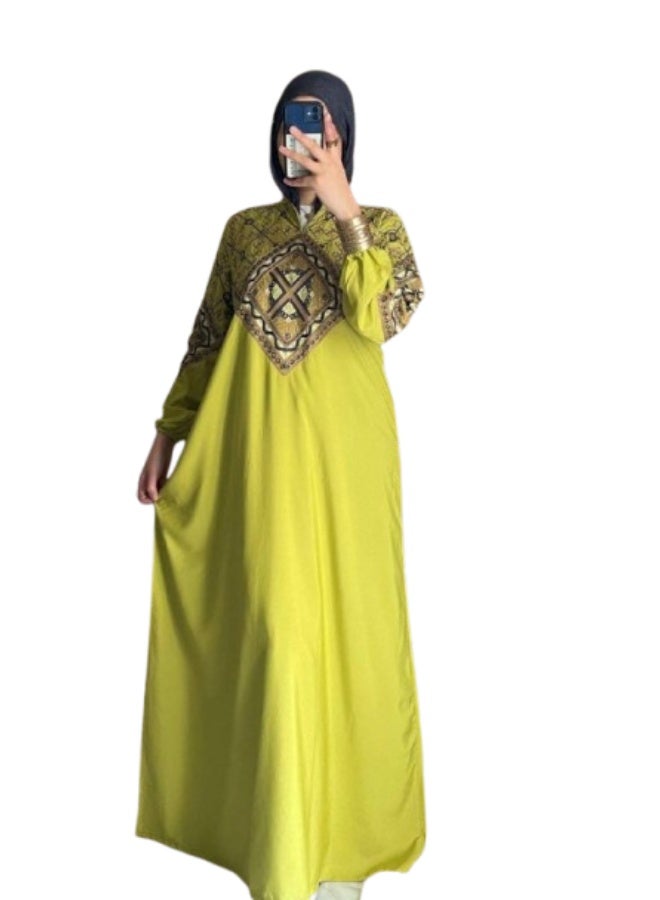 Women's cotton abaya (for going out and receiving guests) with luxurious geometric embroidery - Image 1