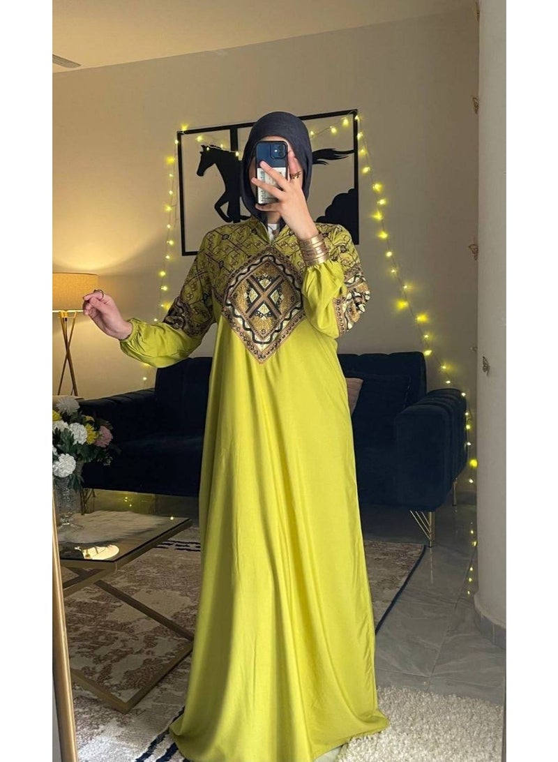 Women's cotton abaya (for going out and receiving guests) with luxurious geometric embroidery - Image 2