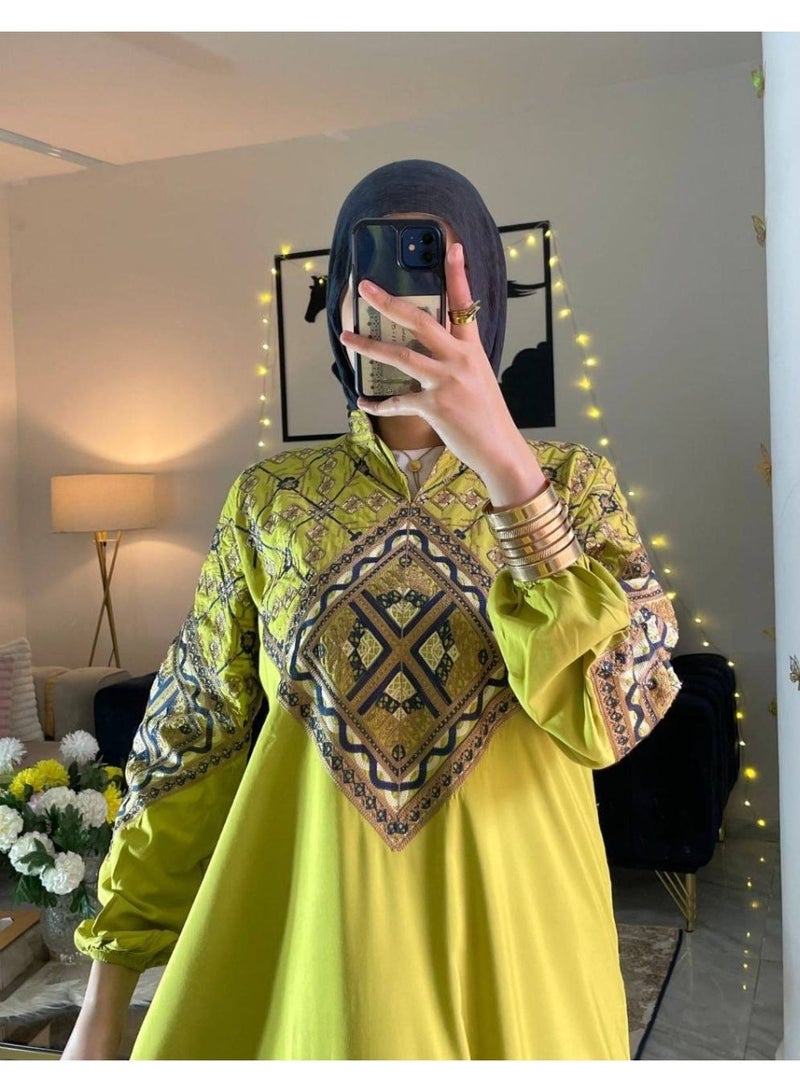 Women's cotton abaya (for going out and receiving guests) with luxurious geometric embroidery - Image 3