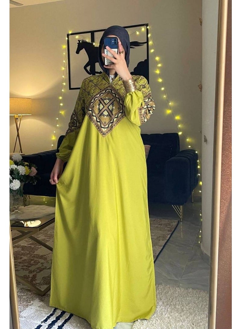 Women's cotton abaya (for going out and receiving guests) with luxurious geometric embroidery - Image 4