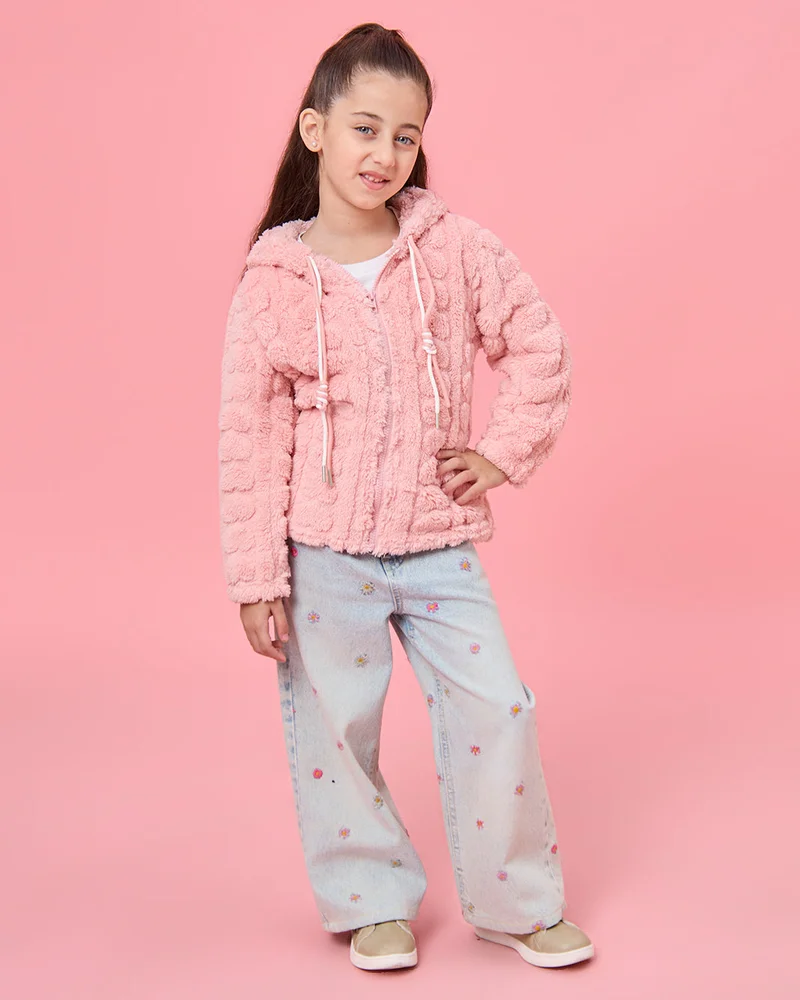 REDTAG Girls Pink Zipper Hooded Jacket