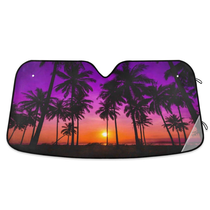 Coconut Palm Trees Car Windshield Sunshades Beach Sunset Sun Shade Reflective Block UV Rays Protector Keep Your Vehicle Cool Visor Cover Foldable for Car Truck SUV S