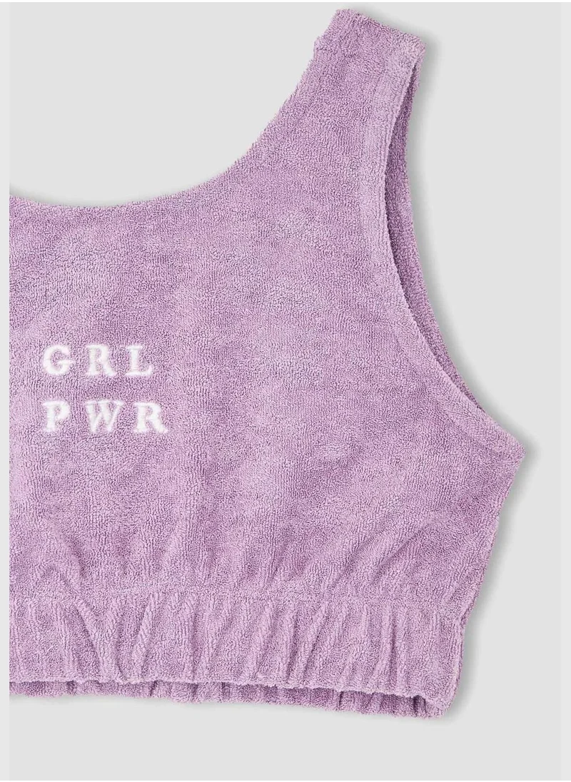 DeFacto Regular Fit Strappy Slogan Print Crop & Mini Short Set