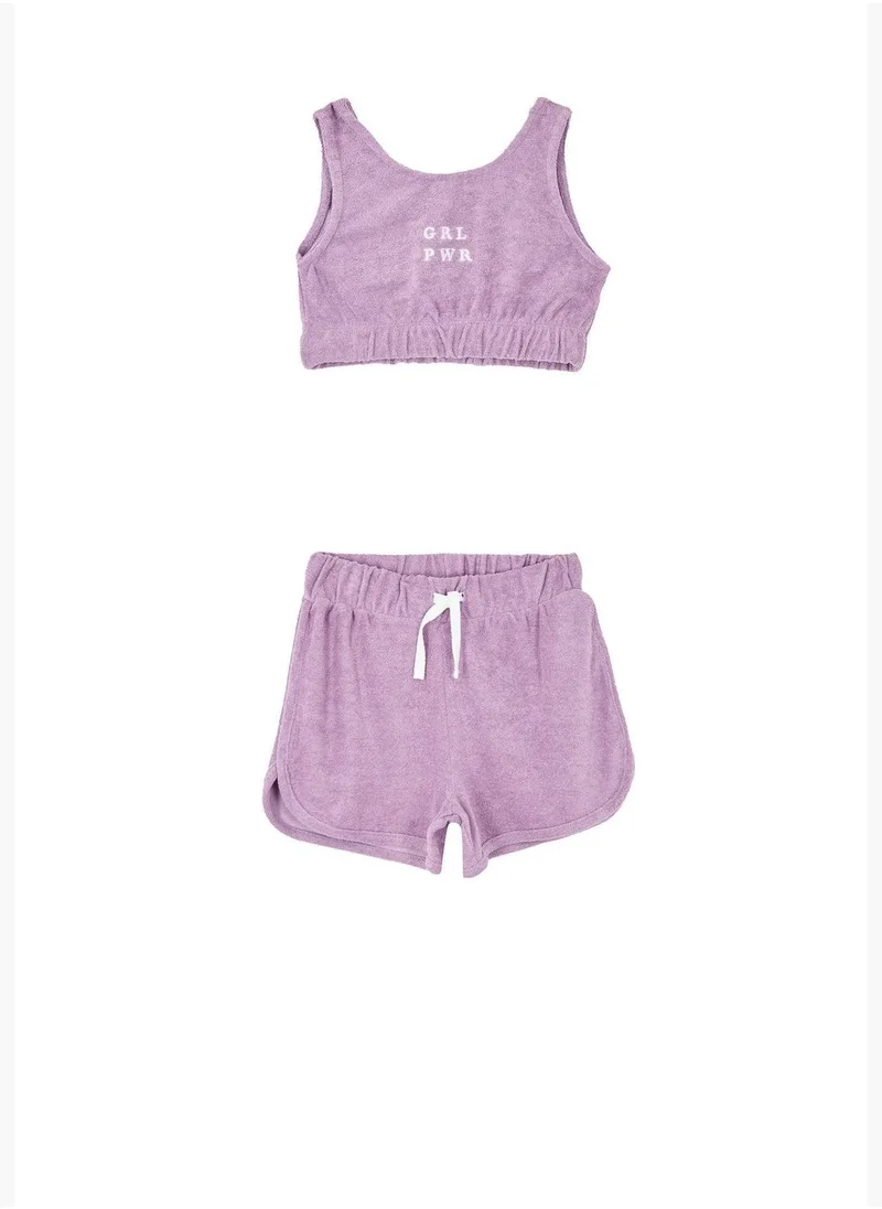 DeFacto Regular Fit Strappy Slogan Print Crop & Mini Short Set