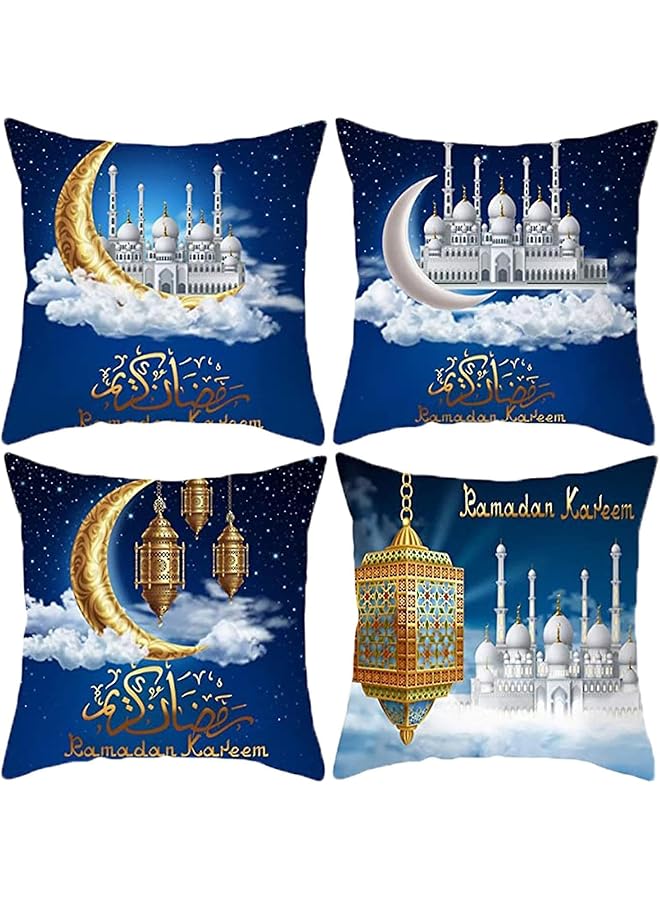 The Bros Ramadan Decorations Throw Pillow Covers 45 x 45cm Set of 4, Ramadan Pillow Cover Set Moon Stars Lantern Lamp Pattern Decorative Square Pillowcases for Home Decor…
