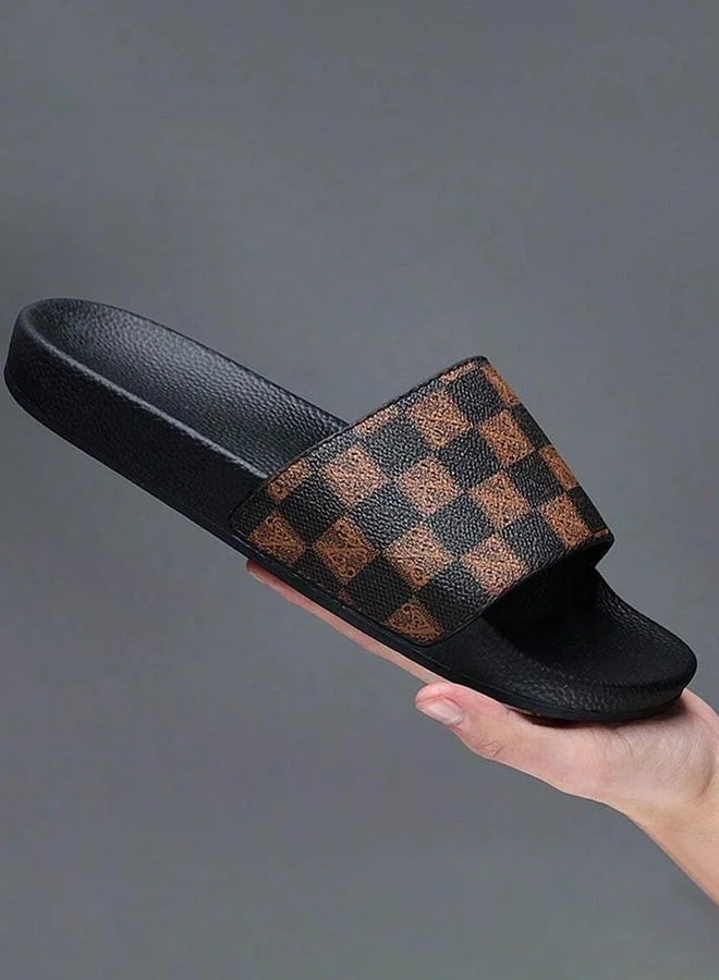 Take Two Men Brown Checkered Slides