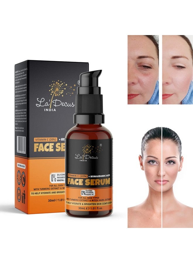 La' Decus India Vitamin C face serum 20% - Men and Women - With Hyaluronic Acid-30ml - Image 3