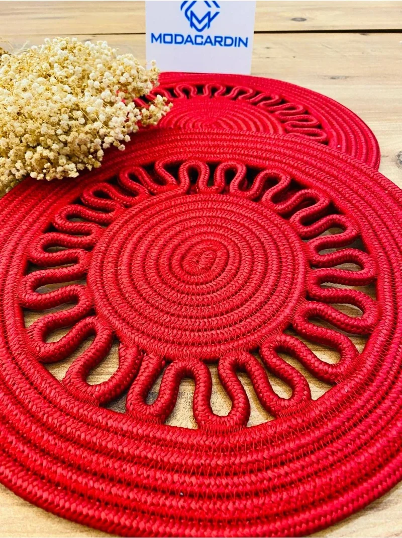 BDZ Deri BDZ Leather Wicker Jute Presentation Plate Mat American Service 2 Piece