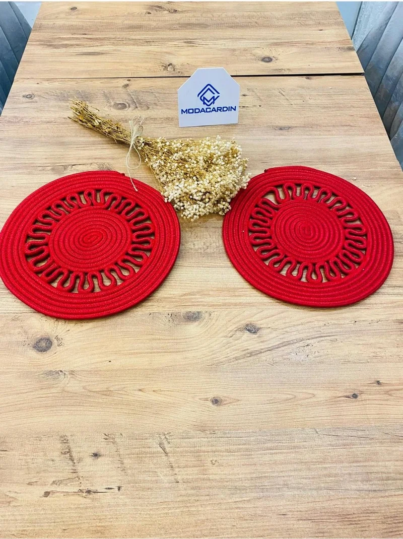 BDZ Deri BDZ Leather Wicker Jute Presentation Plate Mat American Service 2 Piece
