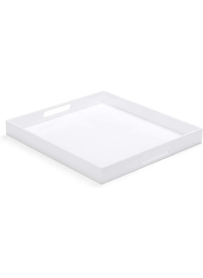 TPGP White Acrylic Ottoman Tray With Cutout Handles 24X24 Inch Over-Sized Serving Tray Rubber Boot Organizer Decorative Tray For Living Room, Bedroom, Bathroom Entryway And Kitchen Tabletop  - Image 1