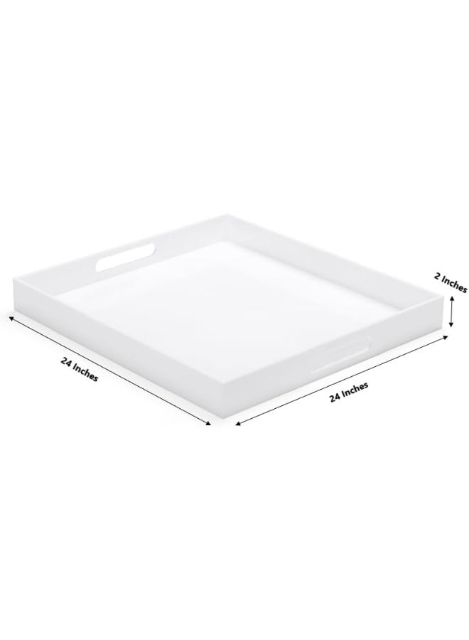 TPGP White Acrylic Ottoman Tray With Cutout Handles 24X24 Inch Over-Sized Serving Tray Rubber Boot Organizer Decorative Tray For Living Room, Bedroom, Bathroom Entryway And Kitchen Tabletop  - Image 2