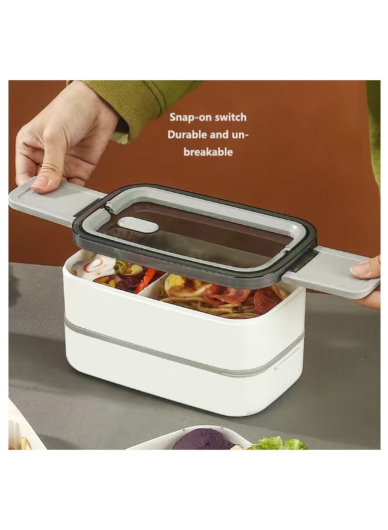 TDAO 2- Layer Leakproof Bento Box, Free BPA, Large Lunch Box with Compartments and Cutlery Set-Food Picks for Lunch Box Containers for Adults-Microwave Food SafeBento Boxes White - Image 2