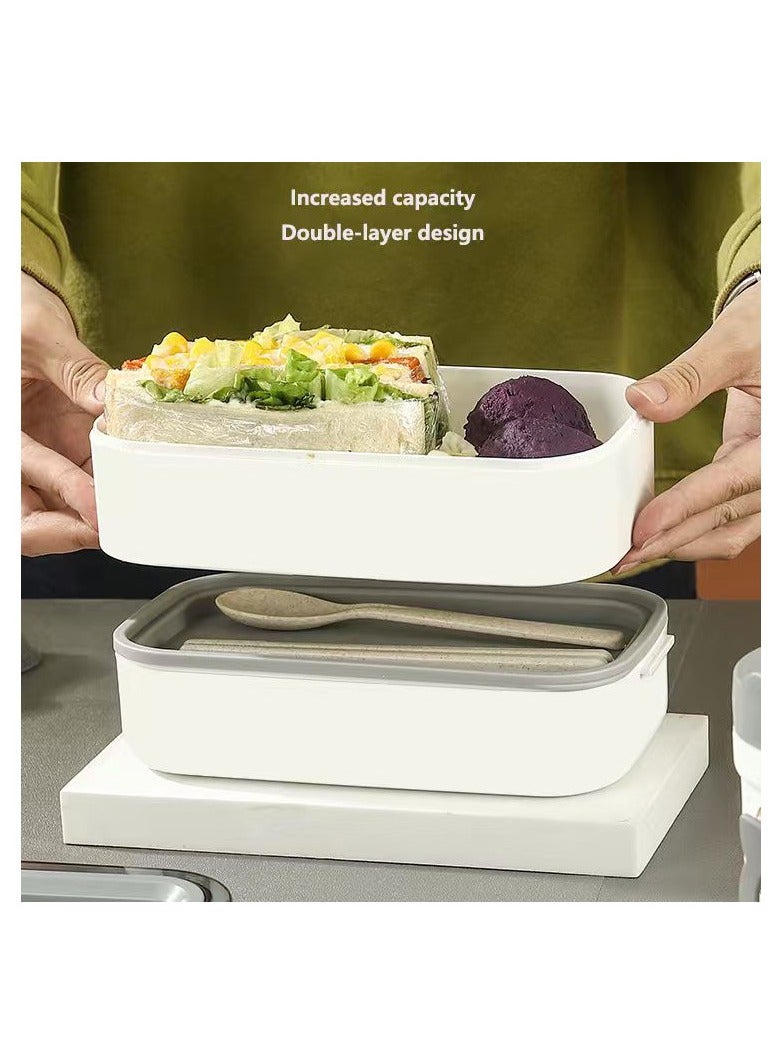 TDAO 2- Layer Leakproof Bento Box, Free BPA, Large Lunch Box with Compartments and Cutlery Set-Food Picks for Lunch Box Containers for Adults-Microwave Food SafeBento Boxes White - Image 3