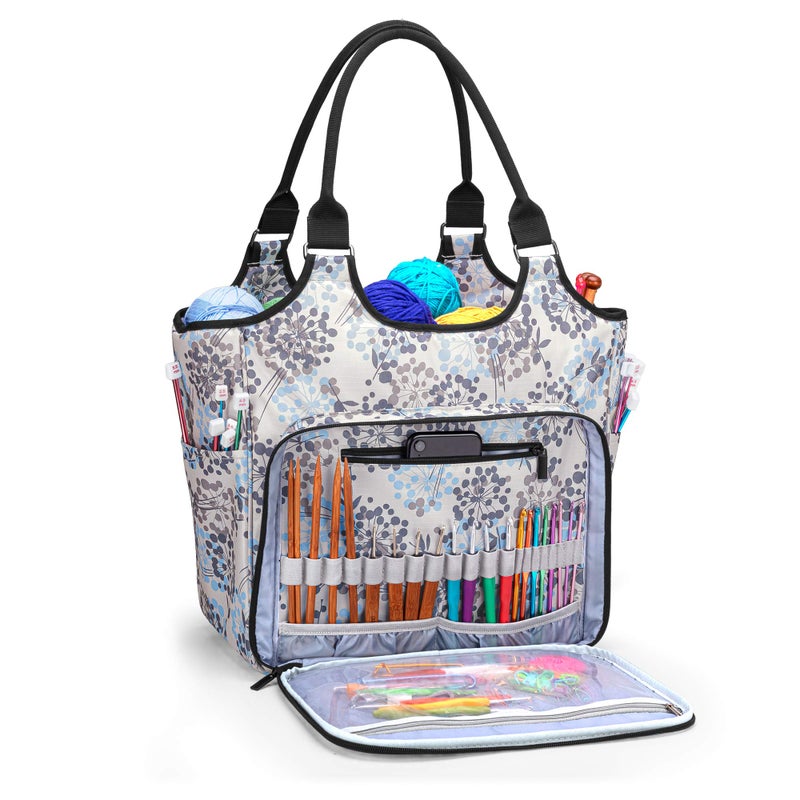 YARWO Knitting Tote Bag, Yarn Storage Organizer for Yarn Skeins, Knitting Needles, Crochet Hooks and Knitting Projects, Christmas & New Beginnings Gifts for Women, Dandelion (Patent Pending) - Image 1