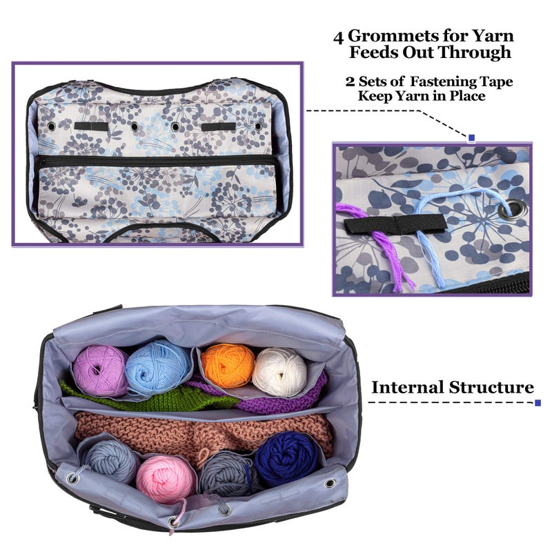 YARWO Knitting Tote Bag, Yarn Storage Organizer for Yarn Skeins, Knitting Needles, Crochet Hooks and Knitting Projects, Christmas & New Beginnings Gifts for Women, Dandelion (Patent Pending) - Image 3