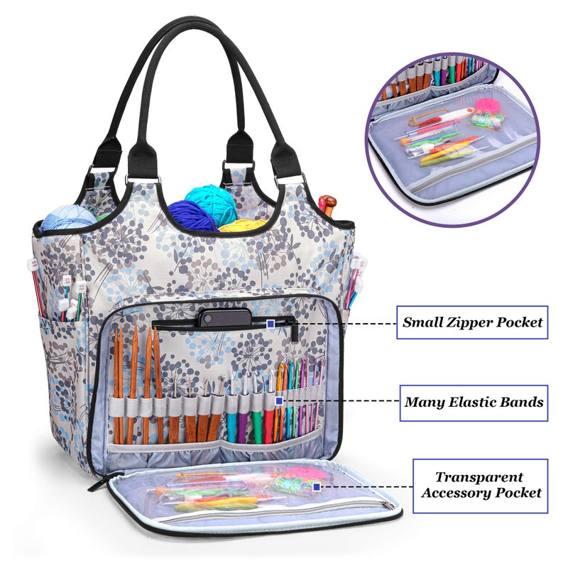 YARWO Knitting Tote Bag, Yarn Storage Organizer for Yarn Skeins, Knitting Needles, Crochet Hooks and Knitting Projects, Christmas & New Beginnings Gifts for Women, Dandelion (Patent Pending) - Image 5