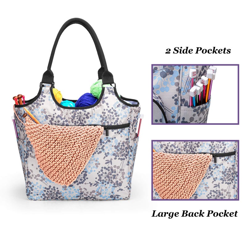 YARWO Knitting Tote Bag, Yarn Storage Organizer for Yarn Skeins, Knitting Needles, Crochet Hooks and Knitting Projects, Christmas & New Beginnings Gifts for Women, Dandelion (Patent Pending) - Image 4