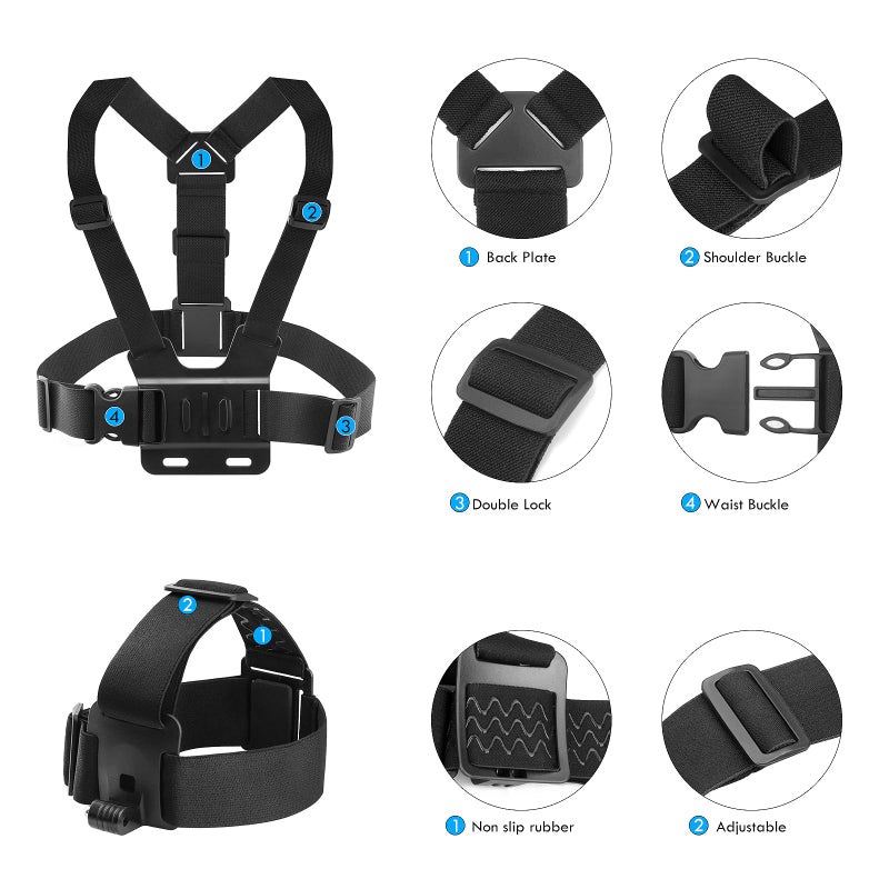 GeeKam Chest Harness Head Strap Cell Phone Clip Kit for POV, VLOG, Compatible for iPhone, Samaung, GoPro Hero, Insta360, AKASO, DJI Osmo, SJCAM and Other Action Cameras - Image 2