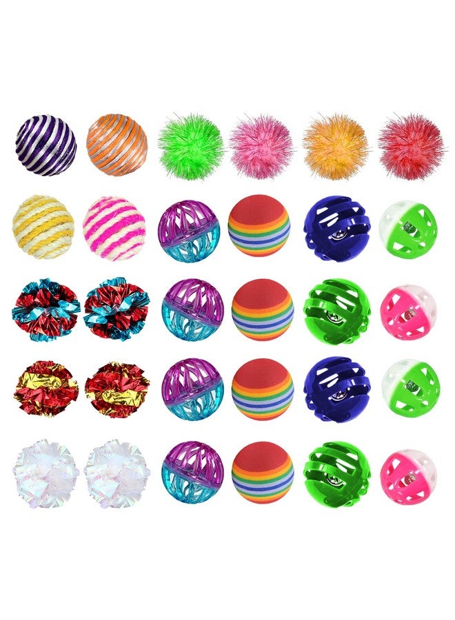 SunGrow Mix Balls for Ferrets, Multi-Sensory Fun Activity Set, Mind and Body Exercise, Teeth Care, Pet Enrichment, Assorted Foam, Jingle, Crinkle, Sisal, Coil, Pompom Balls, 30 Pcs - Image 1