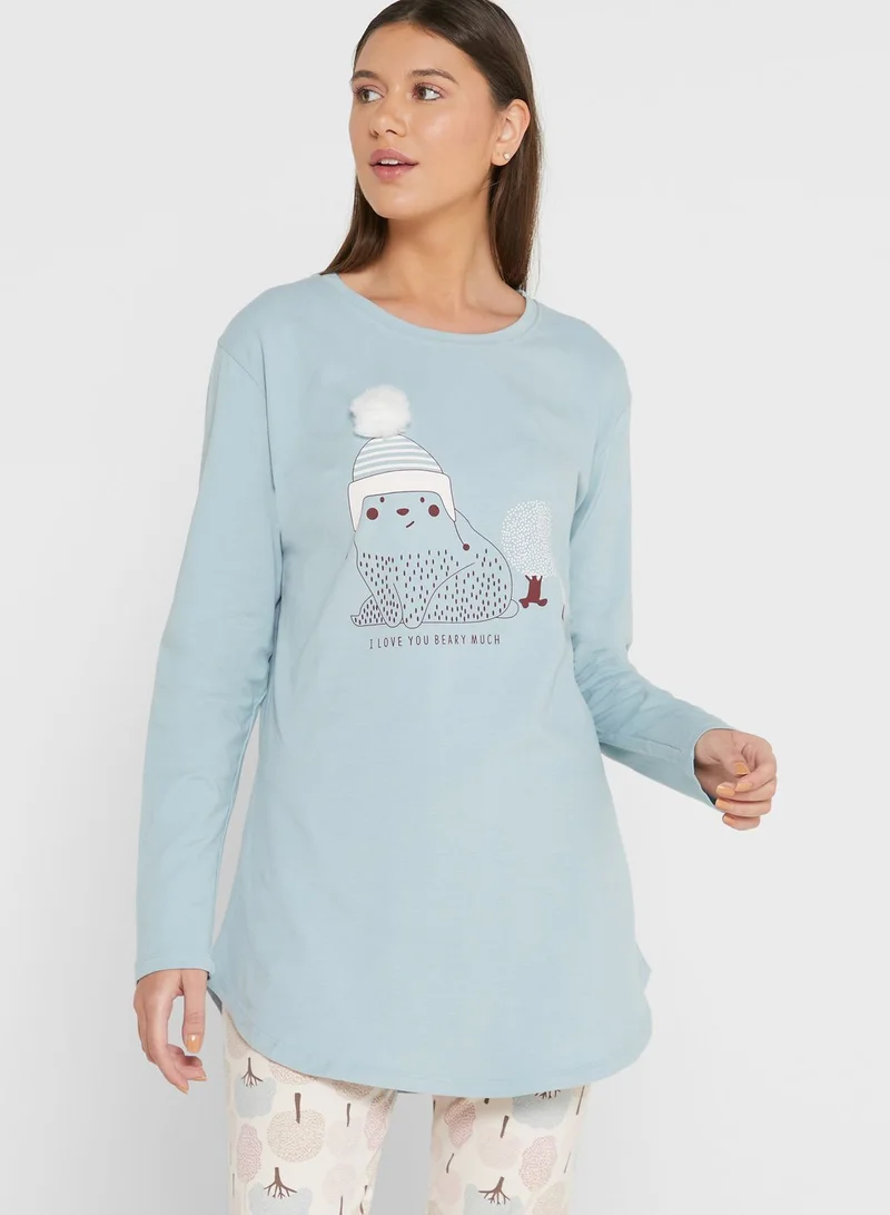ترينديول Graphic T-Shirt & Printed Pyjama Set