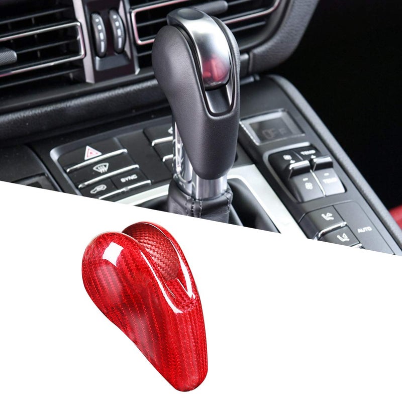 CHEYA Red Real Carbon Fiber Interior Gear Shift Head Cover Trim Car Accessories for Porsche Macan Panamera Cayman 718 911 Boxster - Image 1