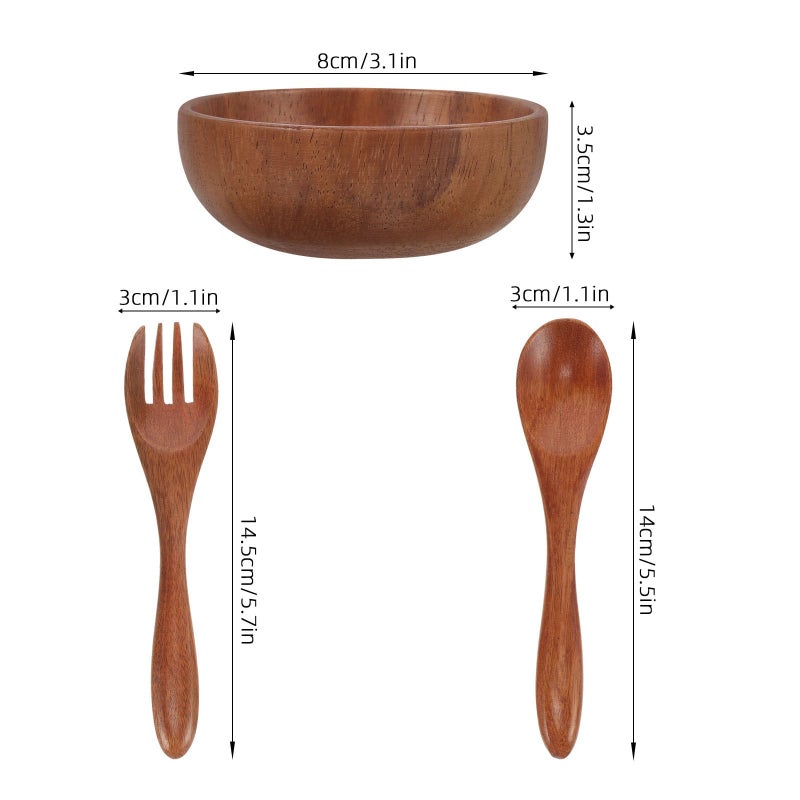 Acacia Wood Fruit Salad Bowl Set With Spoon Fork Kitchen Tableware Party Serving - Image 3