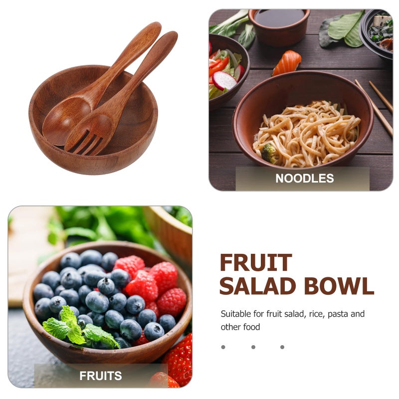 Acacia Wood Fruit Salad Bowl Set With Spoon Fork Kitchen Tableware Party Serving - Image 4