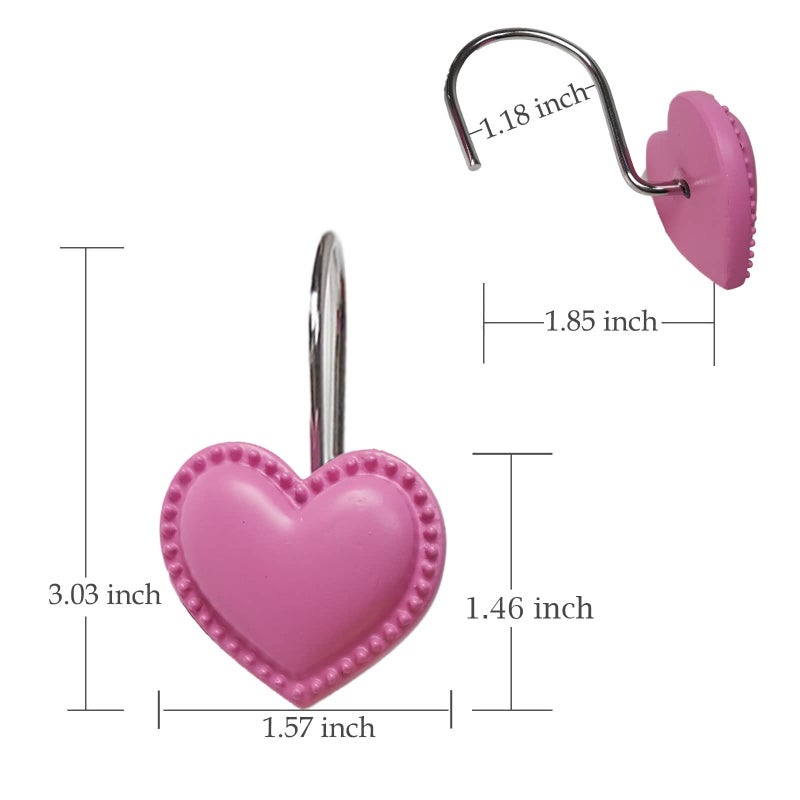 Actpe Heart Shower Curtain Hooks for Bathroom, 12pcs Home Decorative Rustproof Shower Curtain Rod Ring Holder Hanger for Living Room (Rose Red Resin) - Image 2