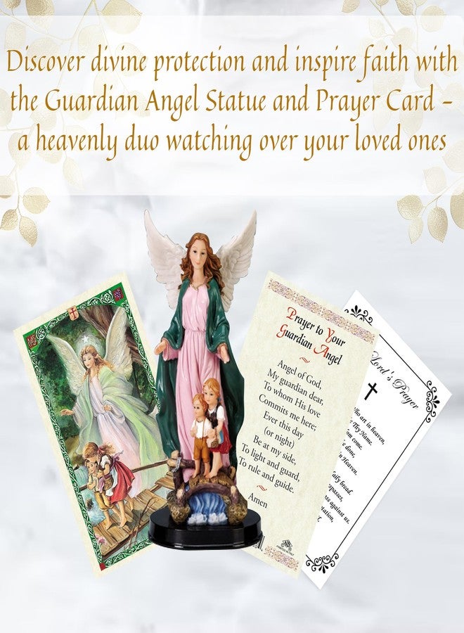 Trendzeen Guardian Angel Statue with Children On Bridge - Guardian Angel Prayer Card, The Lord's Prayer - 5 Inch Guardian Angel with Children Figurine with Wooden Base - Angel De La Guarda Estatua - 3 Items - Image 2