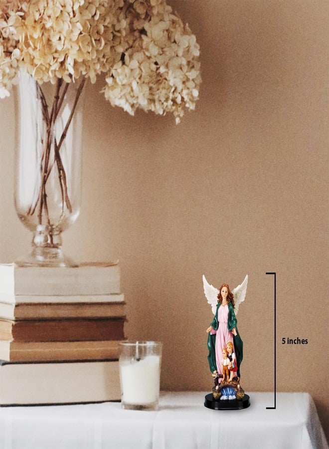 Trendzeen Guardian Angel Statue with Children On Bridge - Guardian Angel Prayer Card, The Lord's Prayer - 5 Inch Guardian Angel with Children Figurine with Wooden Base - Angel De La Guarda Estatua - 3 Items - Image 3