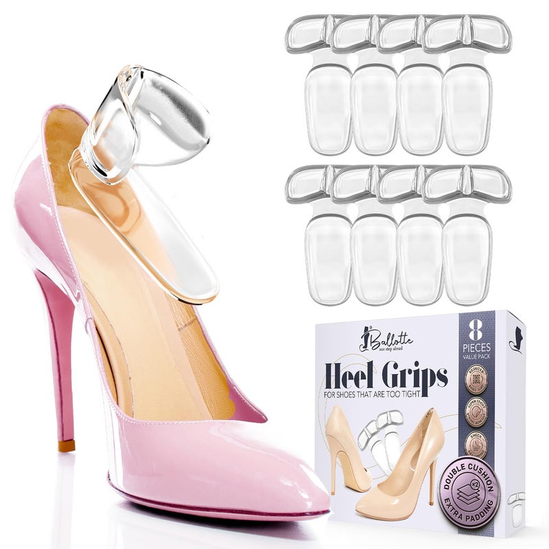 Ballotte Silicone Heel Protectors Foot Grips for Women Soft Silicone Shoe Inserts for Big Shoes Alleviates Slipping Discomfort Comfortable Cushioning for High Heels 8Pack Double Cushioned