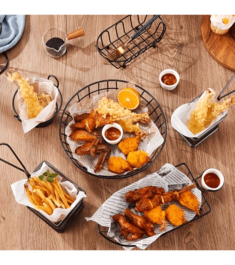 Black Small Round Basket for Fries Snack Chicken Plate - Image 1