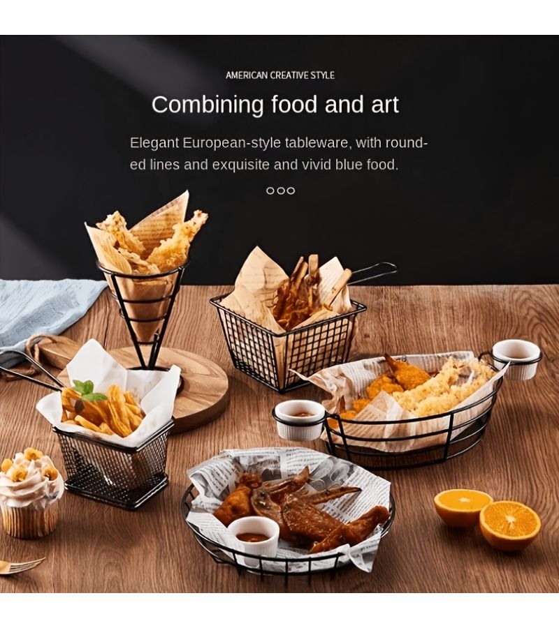 Black Small Round Basket for Fries Snack Chicken Plate - Image 3