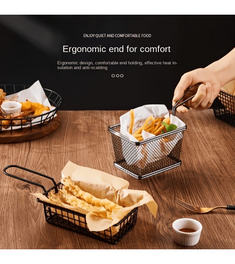 Black Small Round Basket for Fries Snack Chicken Plate - Image 4
